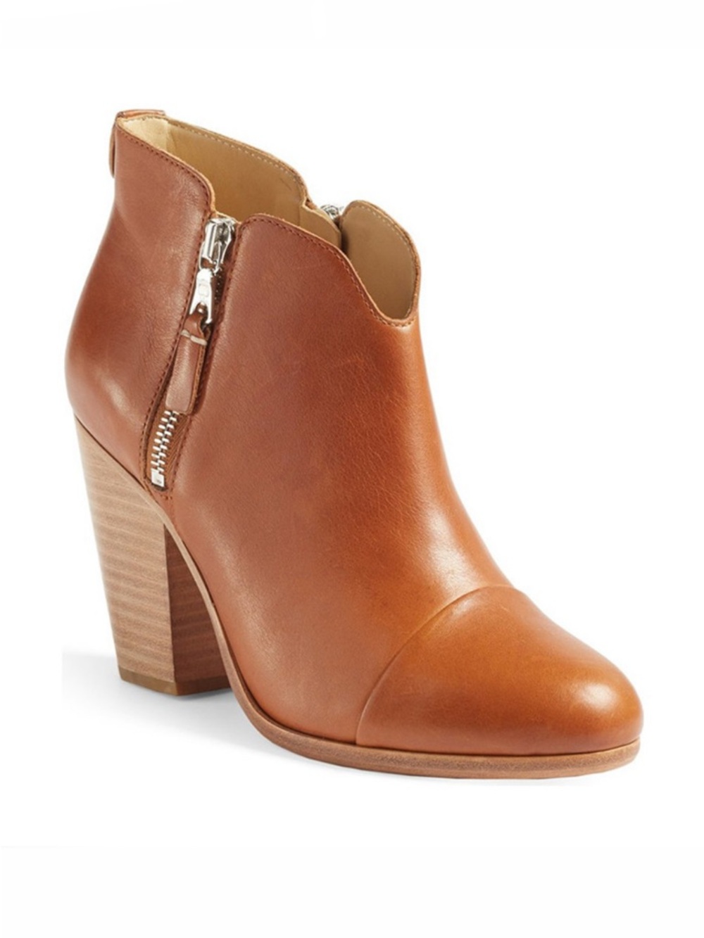 Rag & Bone Margot Cognac Tan Brown Leather Ankle Boots Stacked Heel Size EU 38.5